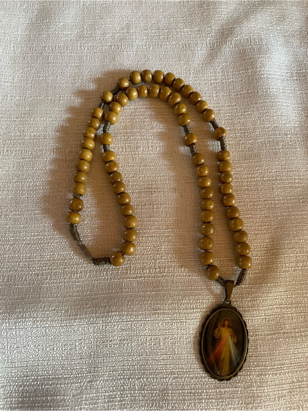 Devotional Oval Medal Necklace with Mustard Yellow Beads